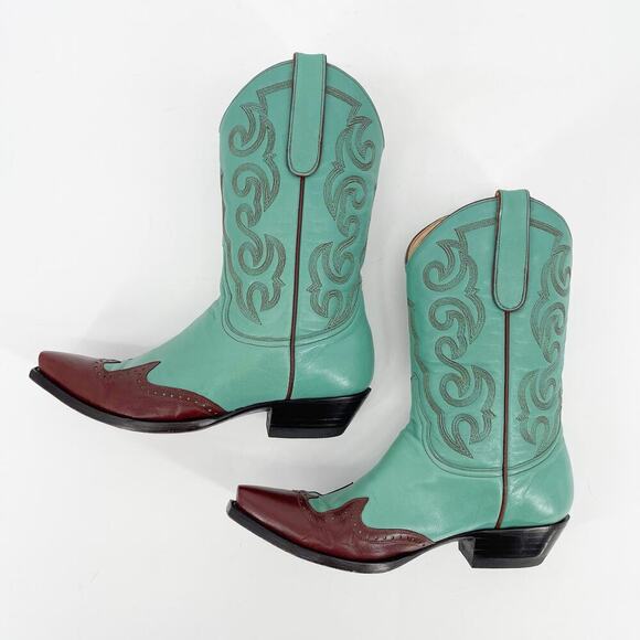 Vintage y2k Rare Old Gringo Natalia Turquoise Wingtip Western Cowgirl Boot sz 7 - Picture 4 of 10